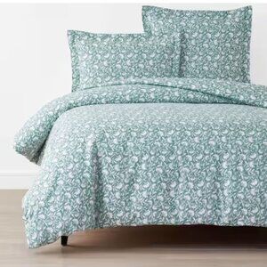 The Company Store Company Cotton Ellary Vine Green Multi Queen Duvet Cover- New!